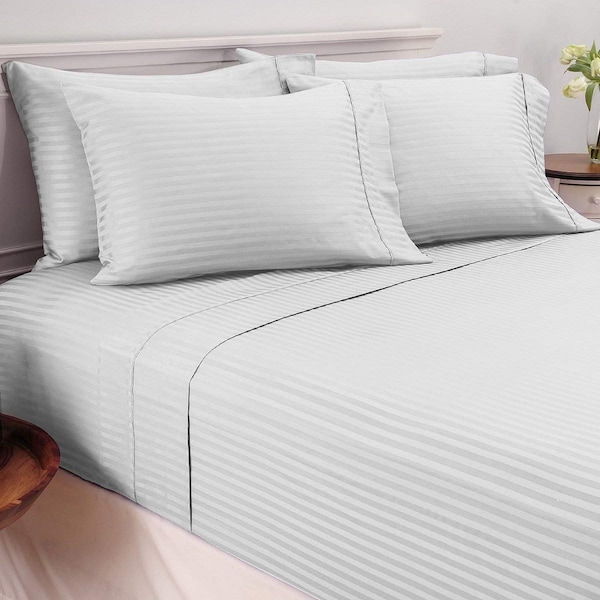 6-Piece Dobby Stripe Sheet Set - Queen - Platinum